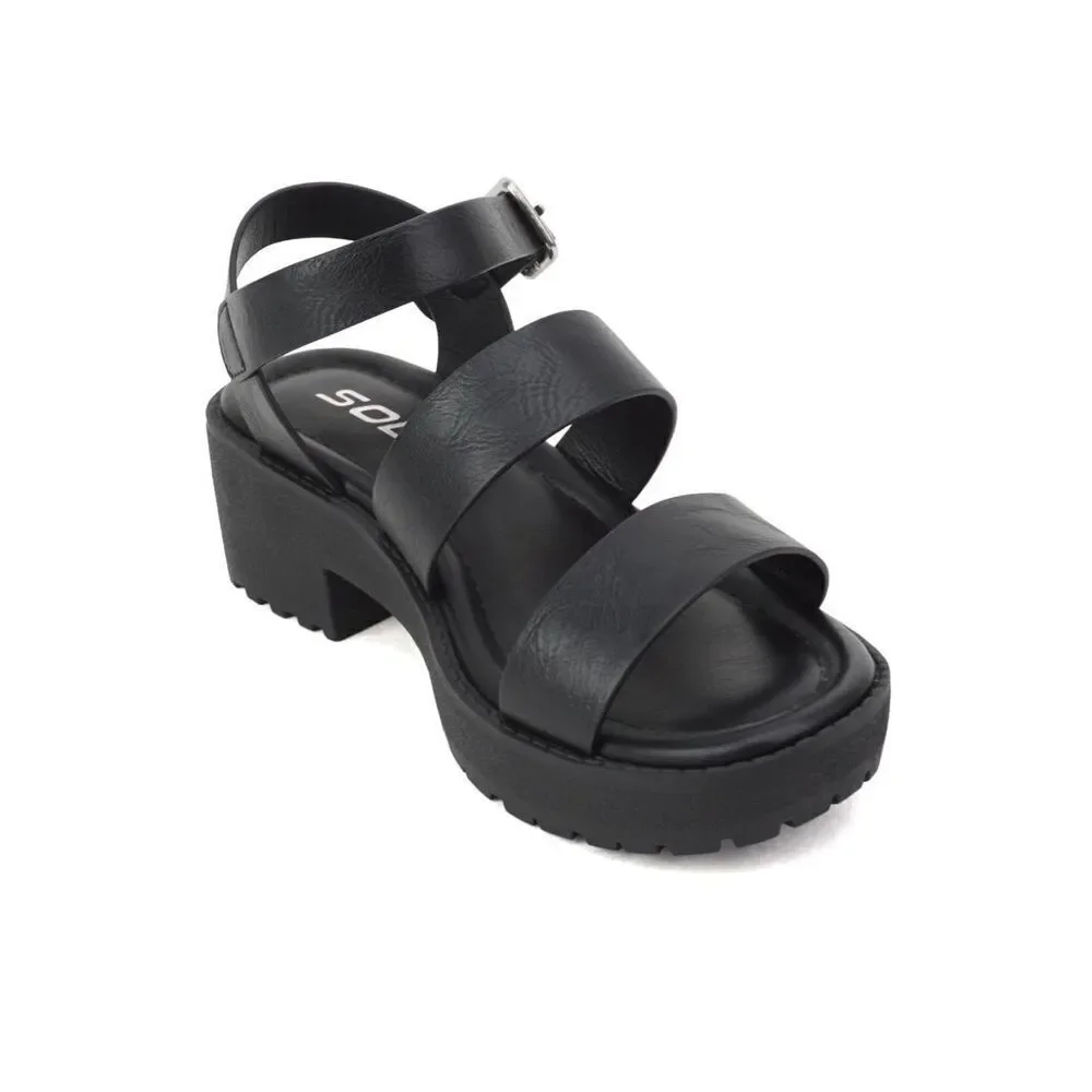 SODA Account Girls Black Platform Sandals Size 3 Y2K Chunky Heel Open Toe Shoes